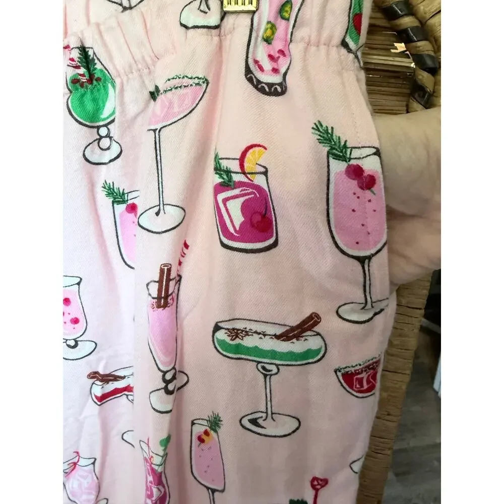 Kate spade cotton viscose flannel pajamas set martinis drinks girly XL self care